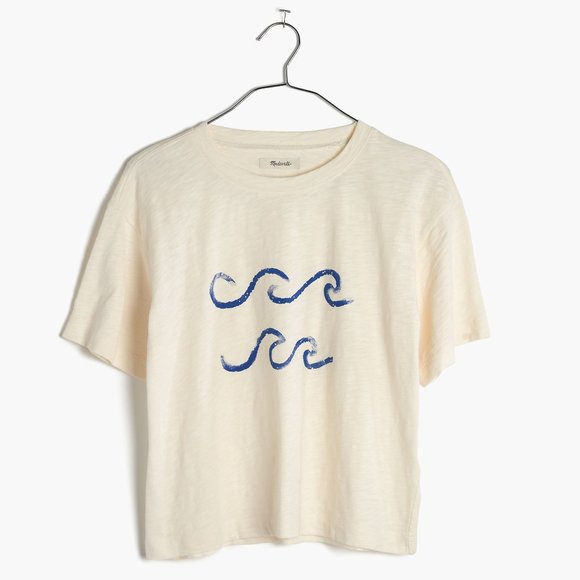 Madewell WAVES CROP T-SHIRT Cream Slouchy XS - Picture 9 of 9